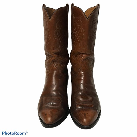 Double H Mens Brown Leather Western Heeled Boots Size 9.5D U.S.A. - Picture 2 of 12